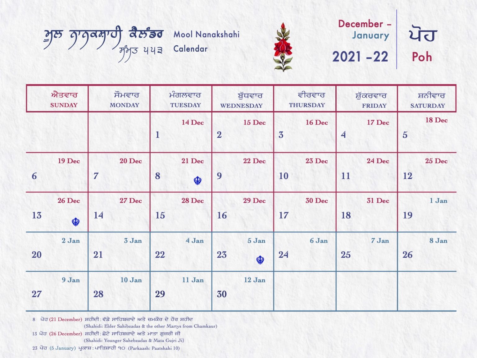 Nanakshahi Sammat 553 Mool Nanakshahi Calendar 20212022 Mool